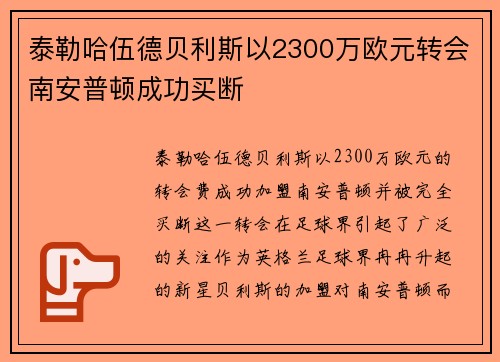 泰勒哈伍德贝利斯以2300万欧元转会南安普顿成功买断